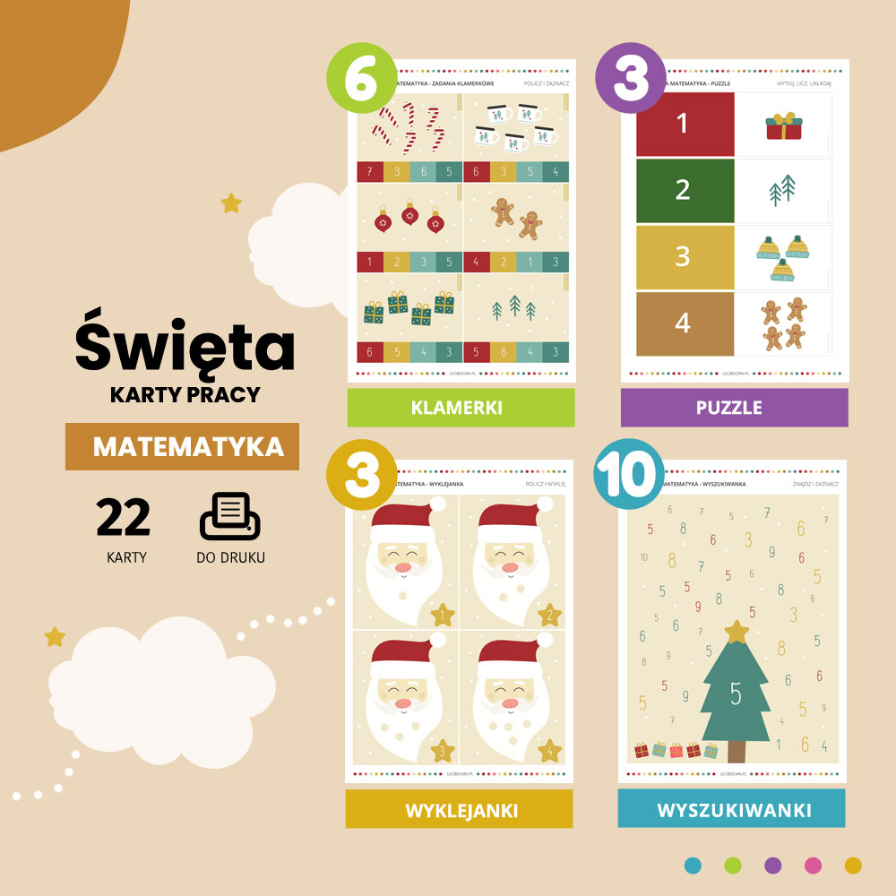 Karty pracy Święta – matematyka do druku